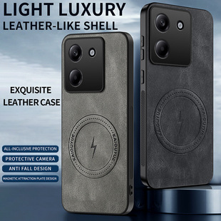 小米POCO M7手机壳M7Pro新款素皮纳帕纹引磁全包防摔保护套简约新款高档男女适用