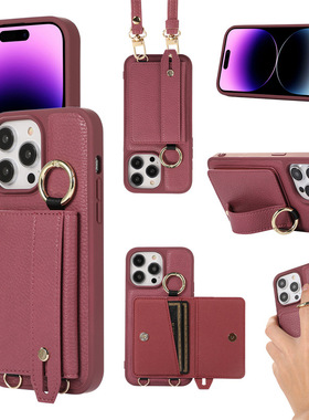 适用iphone16手机壳卡包指环斜挎苹果13腕带iponhe13萍果14pormas平果12全包pr0max防摔11硬max男女新款简约