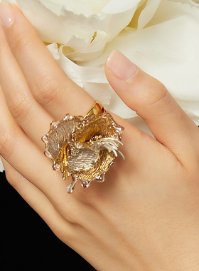 新款ATRIAL SENSING轻奢原创设计金色烟花戒指个性独特气质开口戒