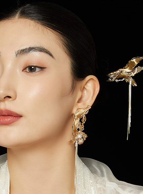 新款ATRIAL SENSING金银叶流苏发簪发钗原创轻奢新中式高级发饰