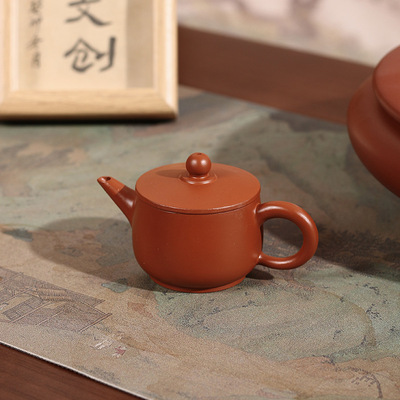 潮州朱泥手拉壶大口汉瓦壶迷你三杯功夫小茶壶中式全手工复古