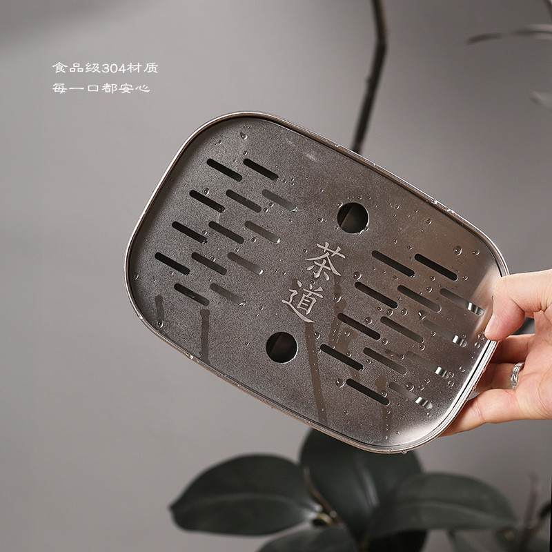 新款方形不锈钢工夫茶盘储水家用户外便携茶托盘茶具全套干泡台