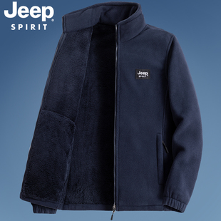 外套棉服 加绒加厚中老年休闲大码 羊羔绒JEEP吉普棉衣男秋冬季 新款