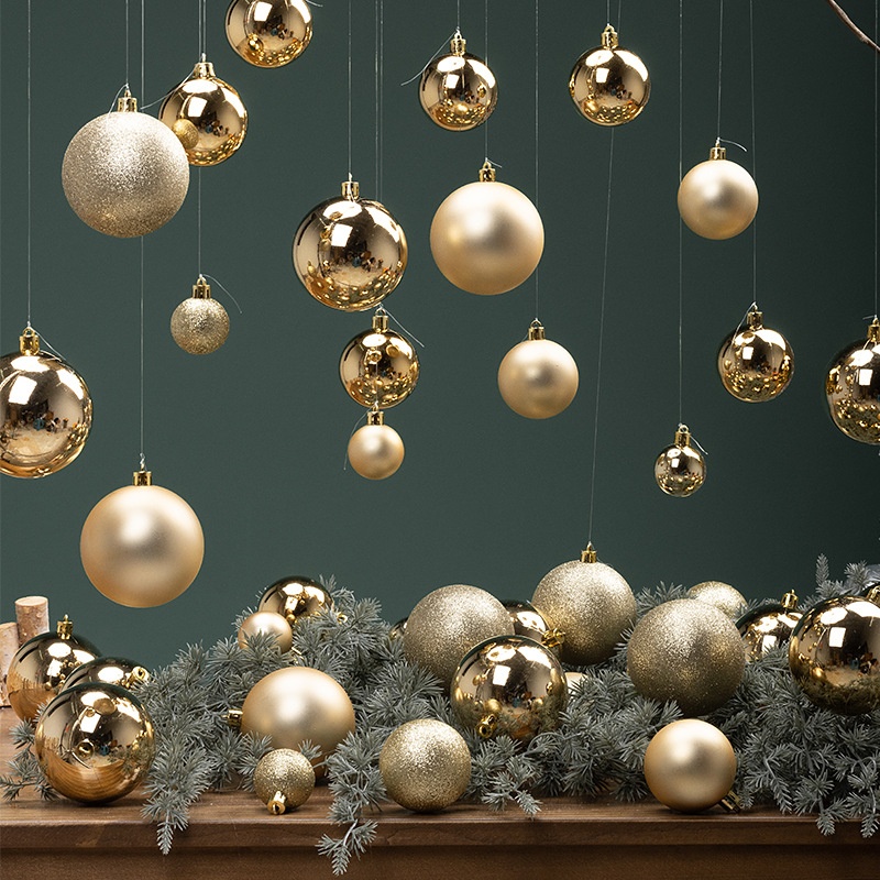 跨境亚马逊圣诞电镀球散装24PCS圣诞树挂件哑光球亮光圣诞节吊球