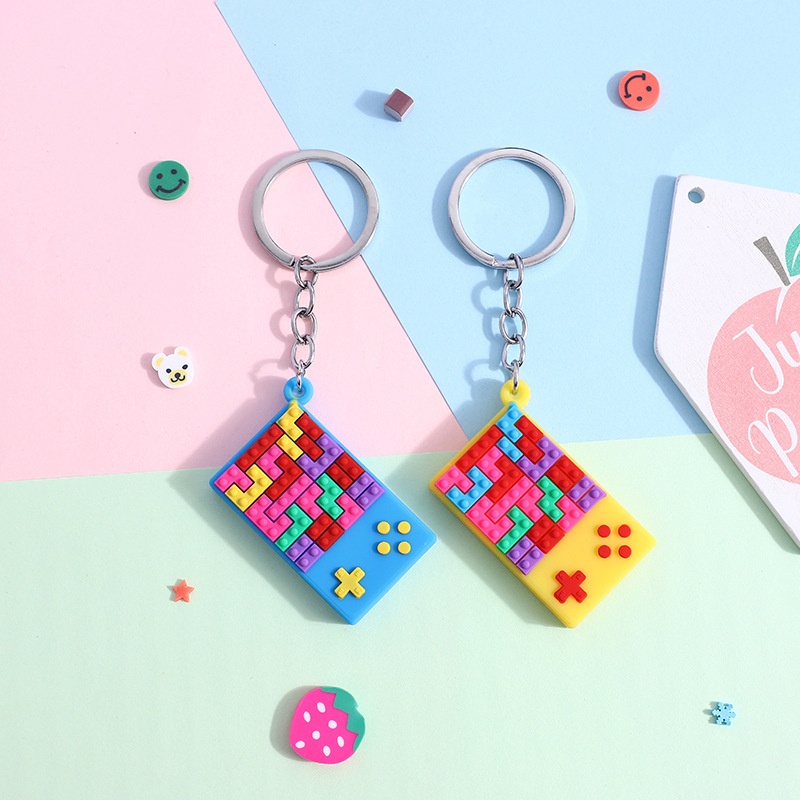 仿真全彩手柄游戏机钥匙扣俄罗斯方块钥匙圈 PVC软胶学生背包挂件