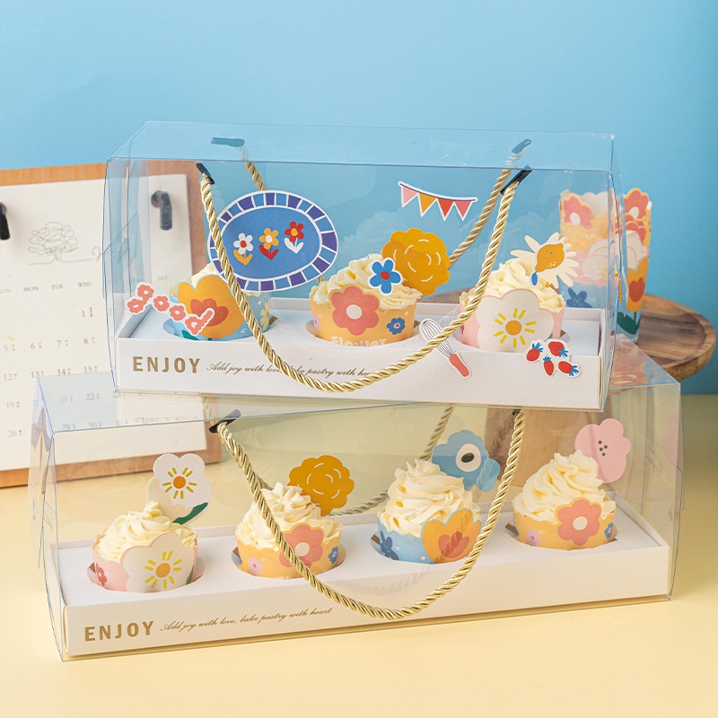 纸杯蛋糕包装盒3/4粒杯子蛋糕打包盒烘焙马芬杯盒子甜品盒烘培