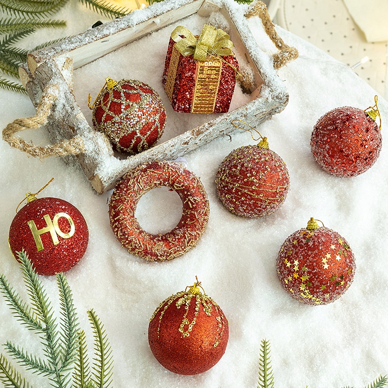 跨境 圣诞球装饰8cm红色泡沫球异形球挂件christmas decorations