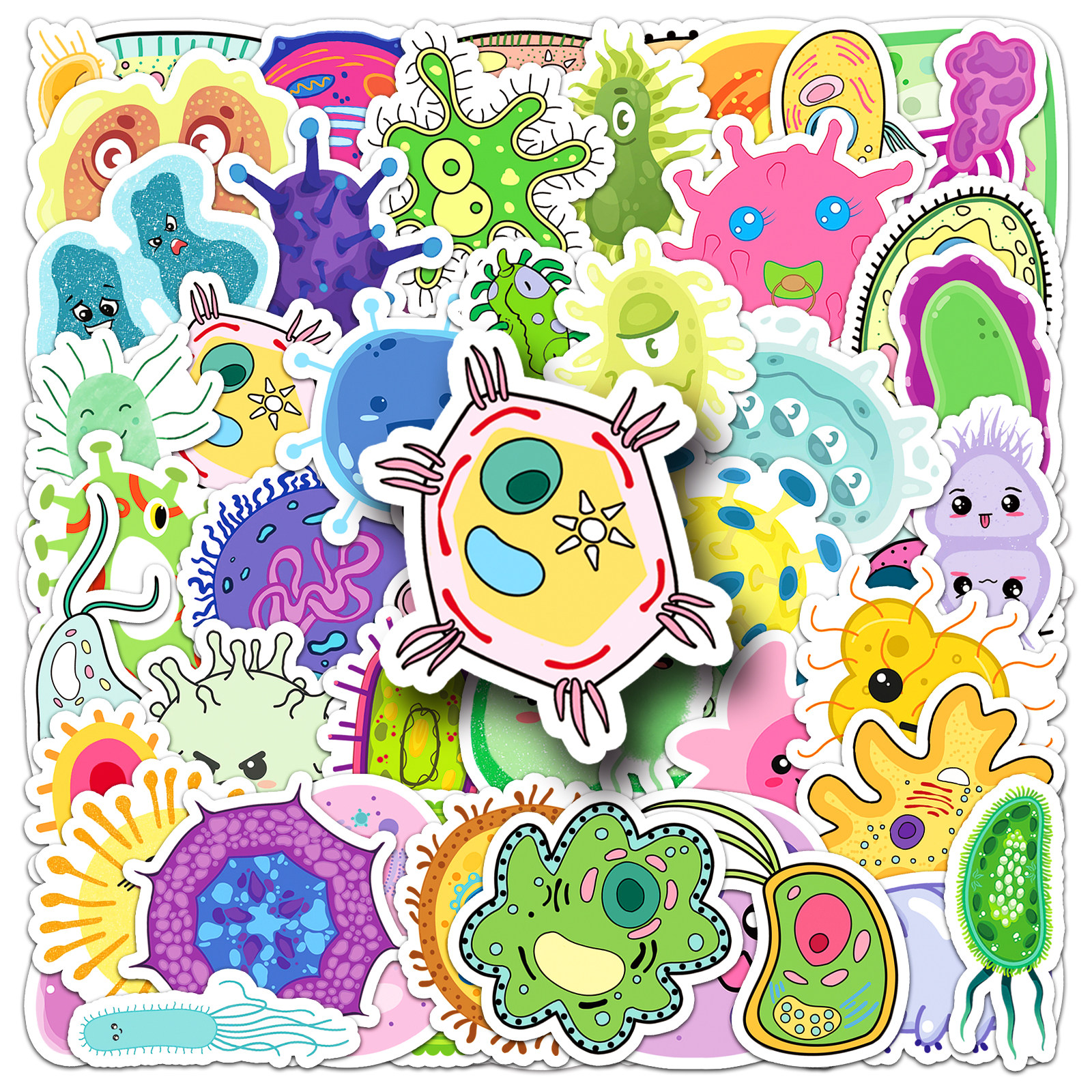 100张细菌微生物卡通贴纸手绘涂鸦装饰桌面文具保温杯防水贴纸