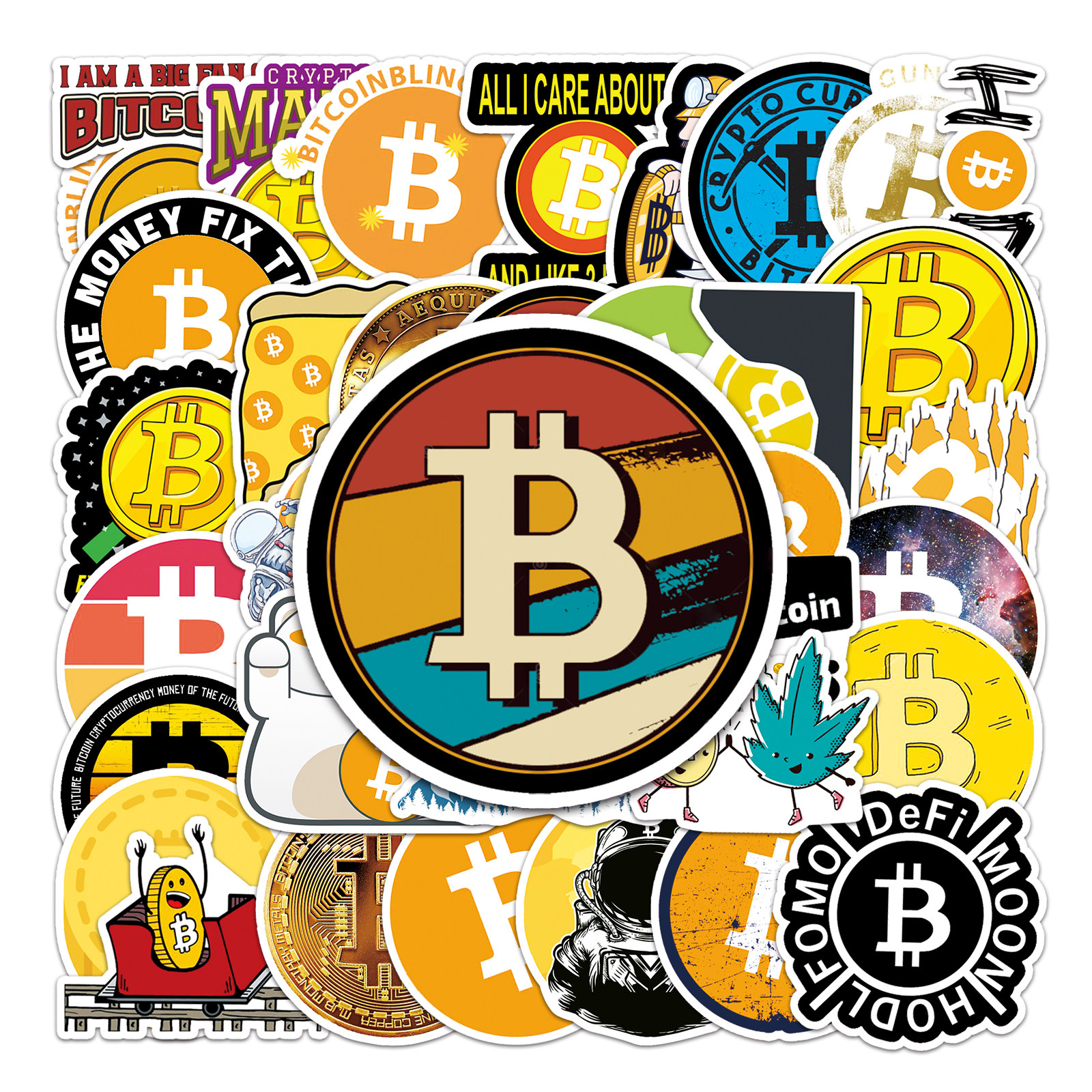 50张比特bitcion币卡通贴纸装饰行李箱滑板吉他头盔个性防水贴画