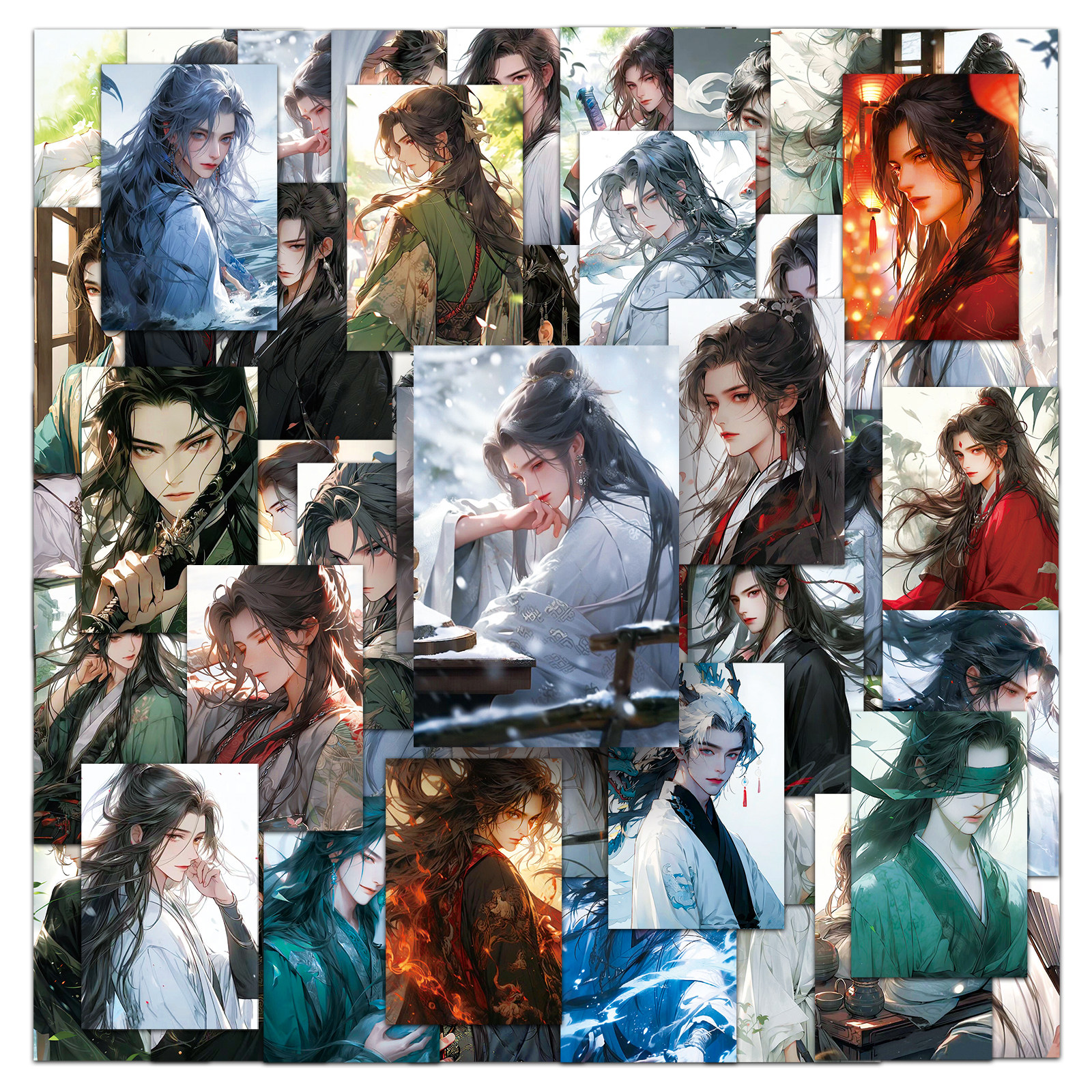 50张古风少侠贴画防水美男子唯美风剑客旅行箱摩托车装饰素材贴画