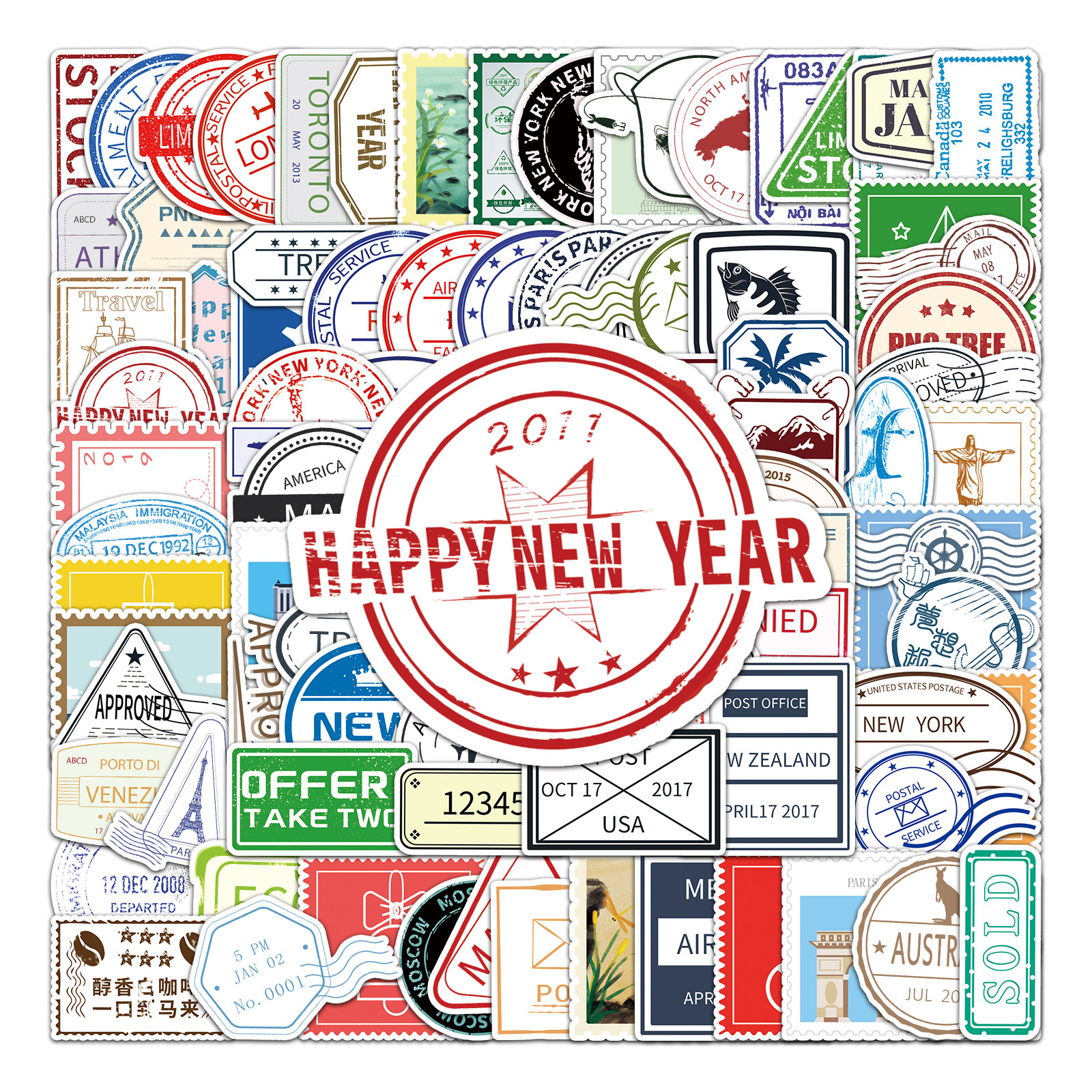 116张欧美复古邮票贴纸旅行城市纪念邮戳ins风文艺手账日记diy贴