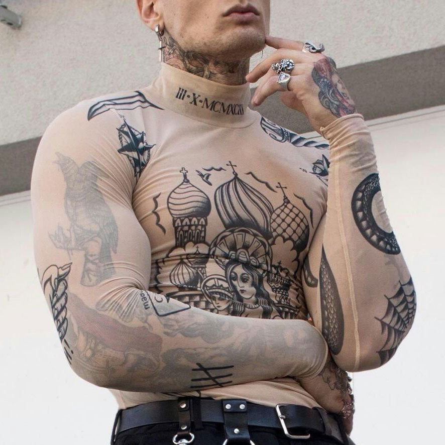 Kişi uzunqol dar yüksək yaxalı elastik futbolka