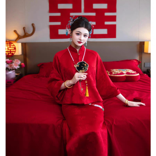 新款敬酒服新娘中式改良旗袍套装结婚红色订婚礼服裙小个子回门宴