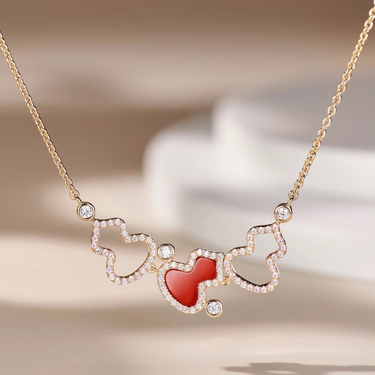 钻石之乡实验室人工培育钻高级感红玛瑙葫芦耳钉气质耳环轻奢红玉