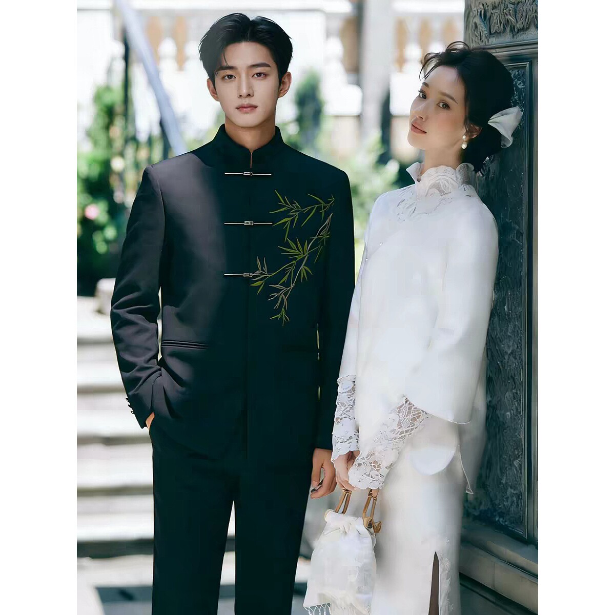 新中式国风西服刺绣结婚礼服金竹轻奢中山装民族风唐装西装套装男