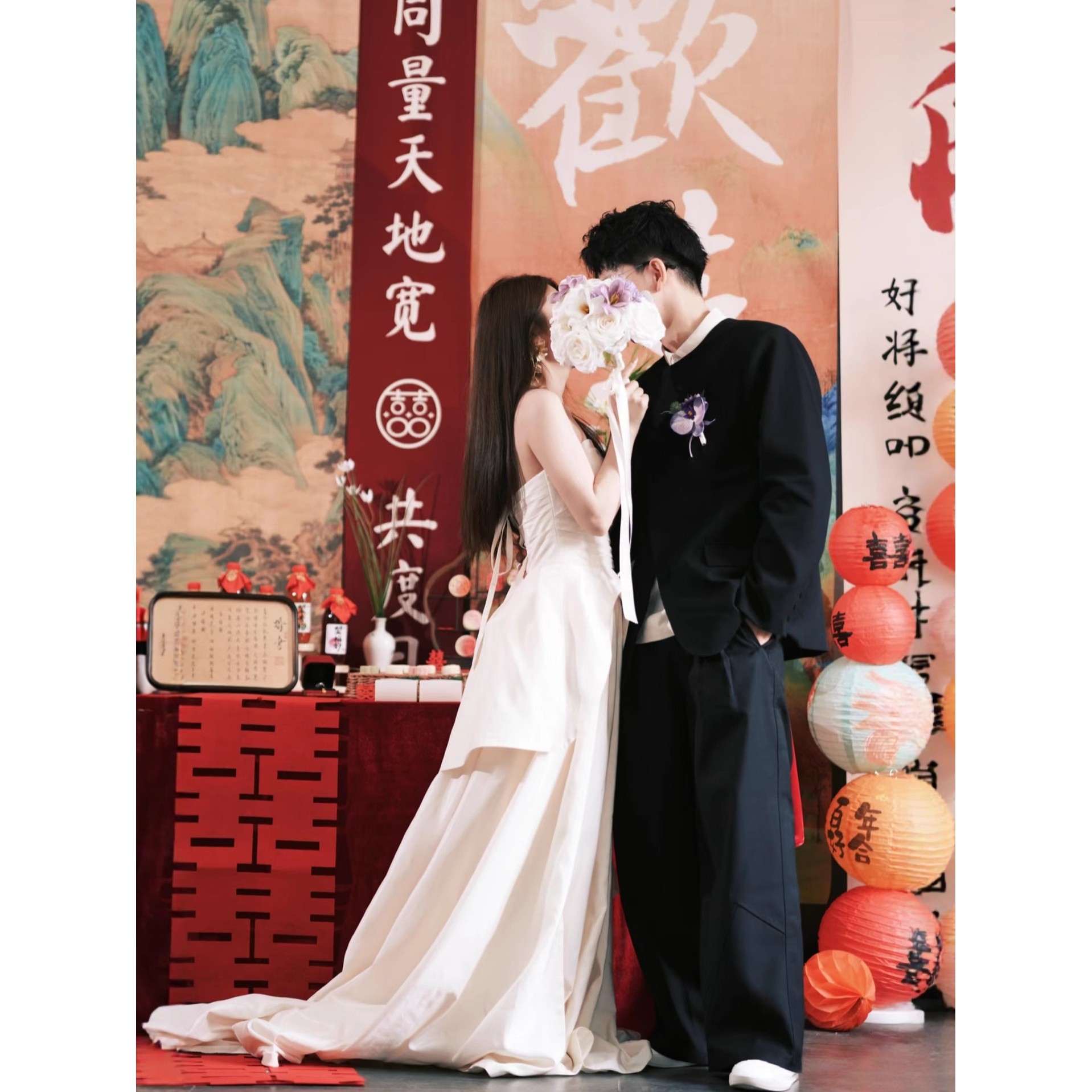 新中式痞帅西服套装男新郎订婚休闲无领宽松西装外套高级感日常