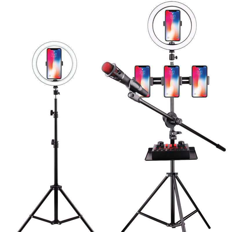 直播配套支架全套网红手3机位补光灯托盘麦杆落地三角架稳定厂家