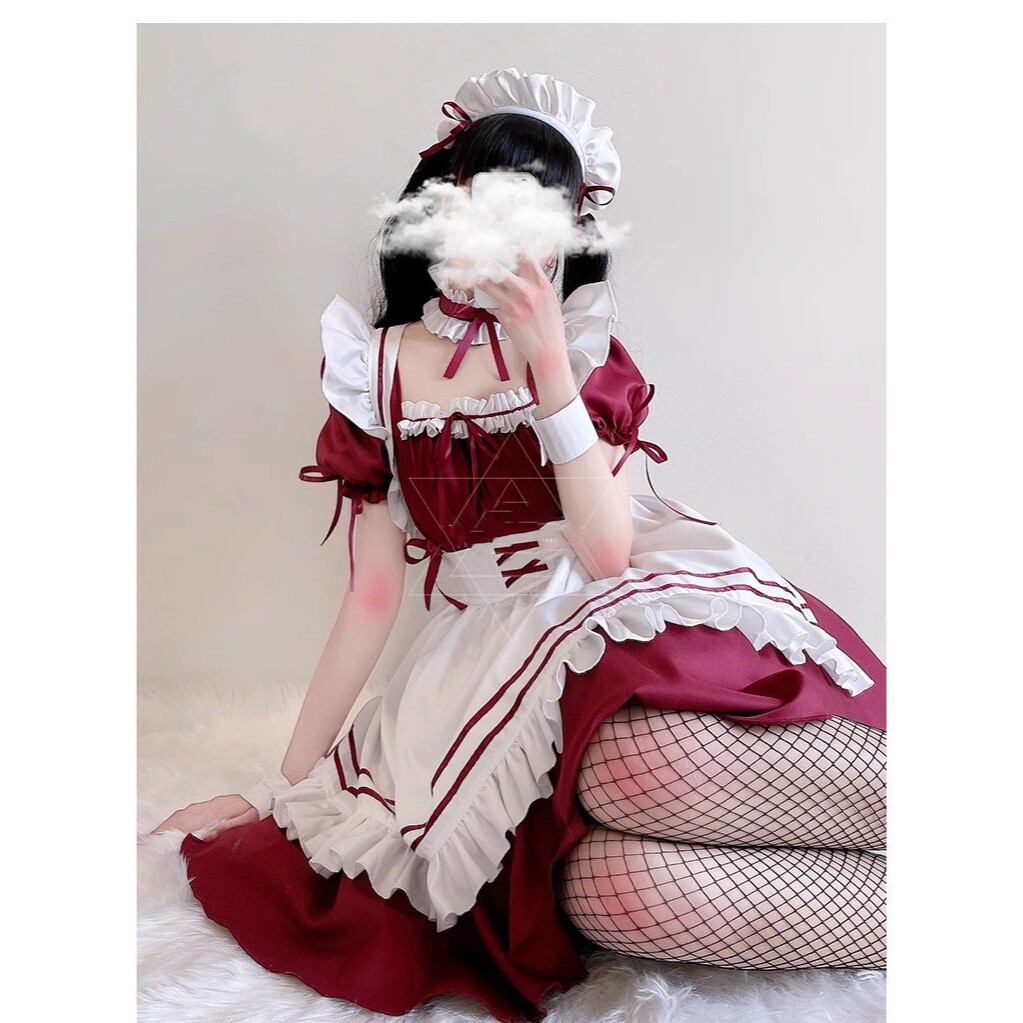 cosplay日系软妹女仆装连衣裙清纯可爱红色色女佣制服套装角色扮