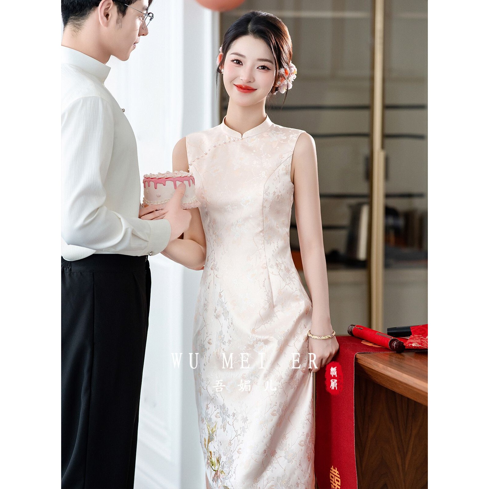 粉色订婚旗袍2025新款敬酒服新娘小个子订婚礼服回门领证连衣裙女