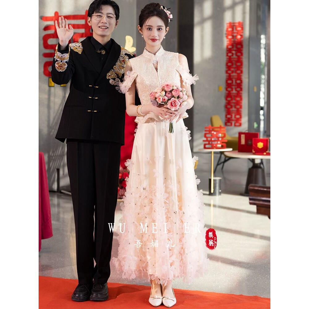 订婚服2025新款新娘结婚敬酒服超级仙粉色蓬蓬裙回门礼服裙小个子