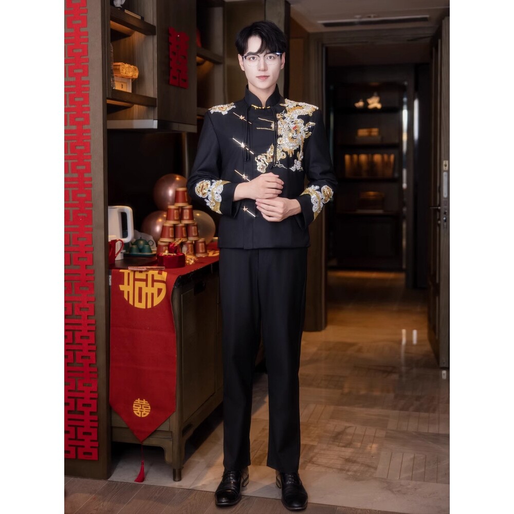 新郎结婚新中式礼服2024男士中山装西装修身敬酒服男款秀禾服国潮