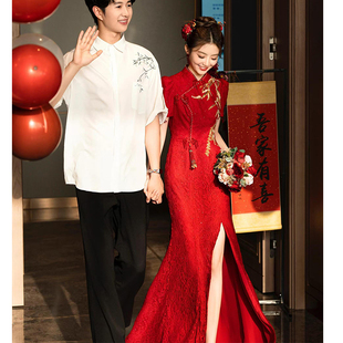 新中式敬酒服新娘显瘦改良旗袍结婚订婚回门礼服酒红色高级感