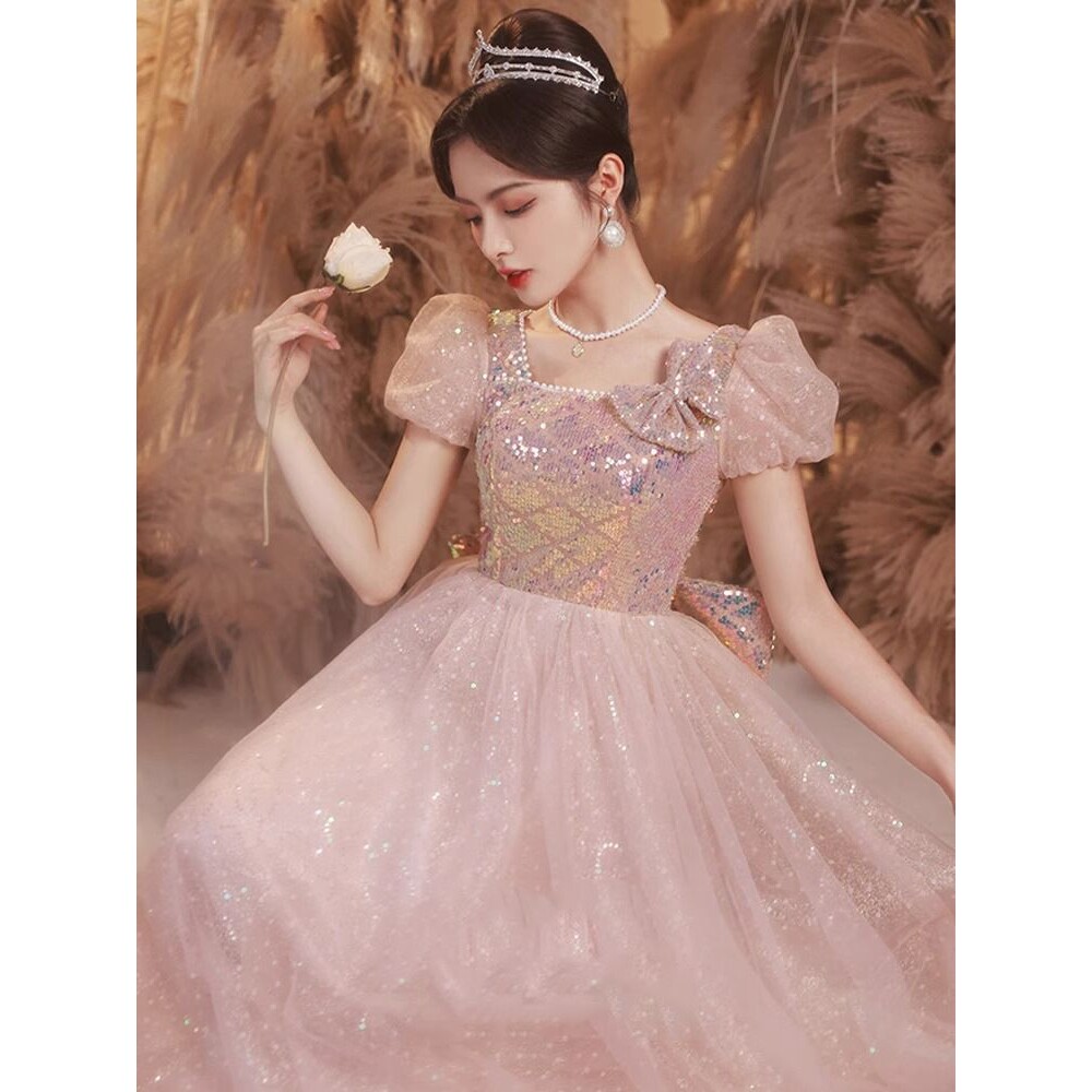 粉色晚礼服气质音乐生艺考礼服年会成人礼高级感仙气宴会礼服裙女