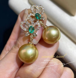 同珍堂精品系列南洋金珠套装吊坠15-16mm耳环14-15mm18金钻石