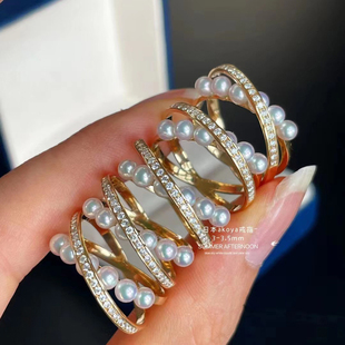 精品系列Mini小戒指日本akoya天女光珠子3.5-4mm18k金 珠子正圆