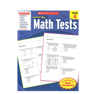 英文原版 学乐成功系列 Scholastic Success with Math Tests Grade 4 四年级 小学生数学提高测试 小学生课后练习册作业