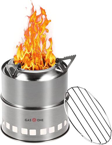 美国代购GasOne Camping Stove小型不锈钢野营炉木材酒精炉烧烤炉