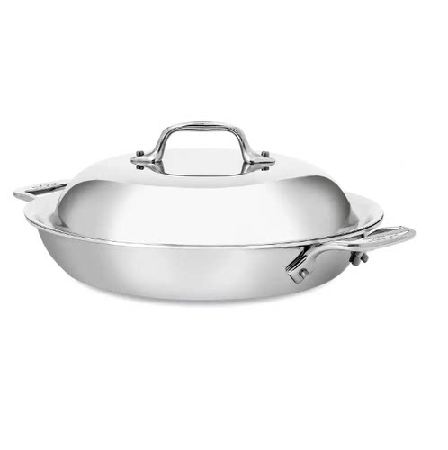 美国代购ALL-CLAD Sear & Serve Skillet D3 不锈钢炒锅煎锅带盖