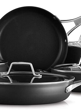 美国代购 calphalon premier 硬质氧化铝不粘锅套装6件套汤锅煎锅