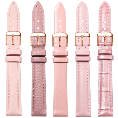 妙百年粉红色真皮手表带女