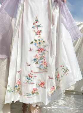 吾心宜[一年锦]原创明制花鸟裙白色马面裙绣花裙汉服日常春夏新款
