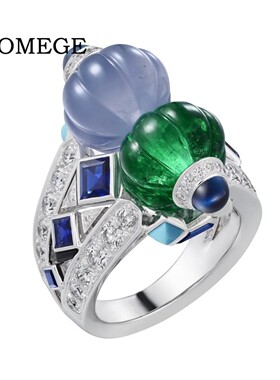 BAOGEME  珠宝级工艺 经典水果锦囊晚宴戒指925银镀真金高碳钻