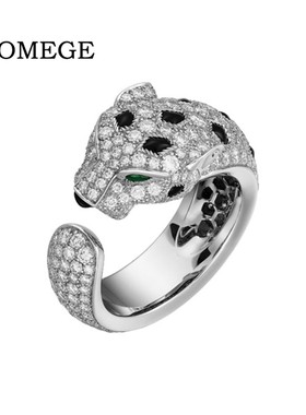 BAOGEME925银镀金戒指高碳钻卡家猎豹木佐绿时尚百搭首饰女生戒指