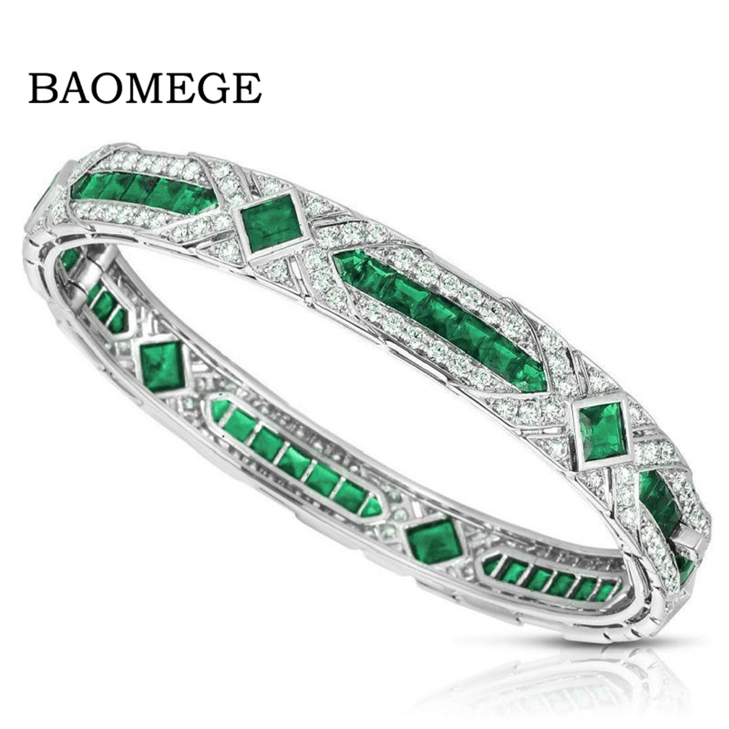 BAOGEME925银镀金手镯高碳钻木佐绿Artdeco装饰复古珠宝首饰女生
