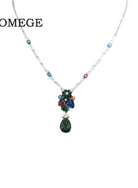 BAOGEME 经典水果锦囊系列翡翠绿花朵绿叶项链925银镀金镶高碳钻