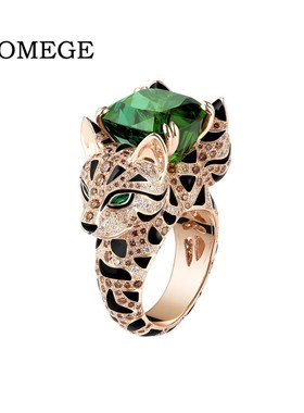BAOGEME 经典款925银镀金戒指高碳钻宝家双头豹猫木佐绿热卖珠宝