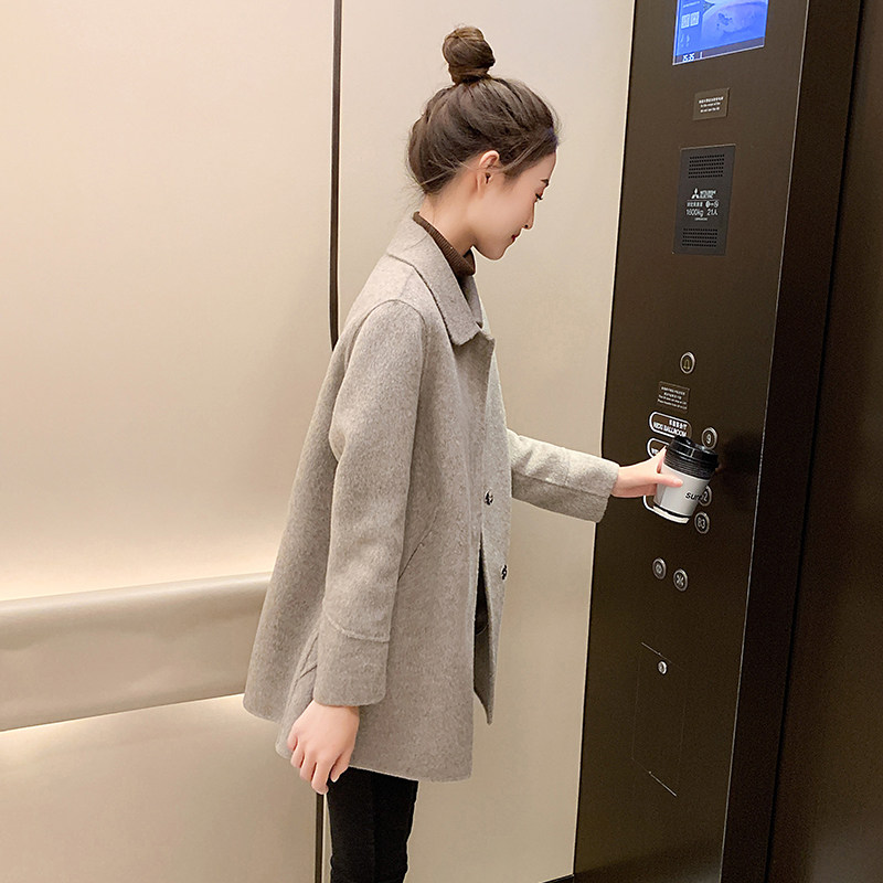 燕麦色暗扣双面羊绒呢子大衣2025年新款女装春秋中长款毛呢外套女