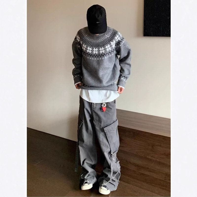 短反美式慵懒lec感毛线衣男毛衣