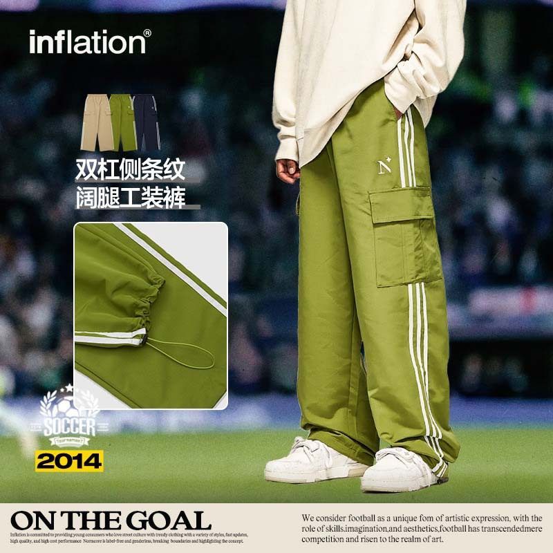 条纹街头侧宽松阔腿双杠男装复古