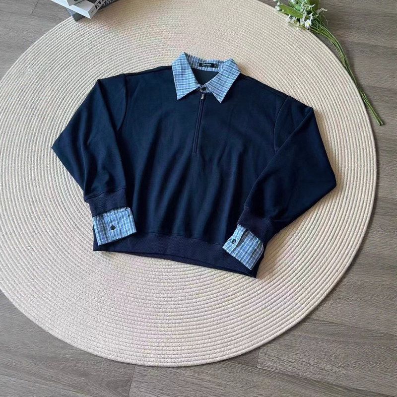 短反老钱olo卫衣miu美式系领格