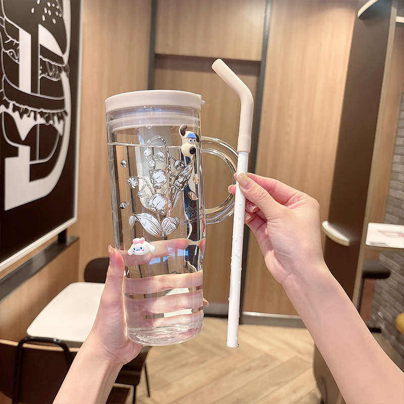 大容量玻璃杯夏天高颜值吸管水杯女生家用耐高温办公室茶水分离杯,餐饮具,玻璃杯,淘宝优惠券,粉丝福利购,淘宝优惠卷
