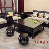 新中式 鼓凳实木矮凳家用黑色圆凳客厅黑胡桃色鼓墩沙发凳子单人