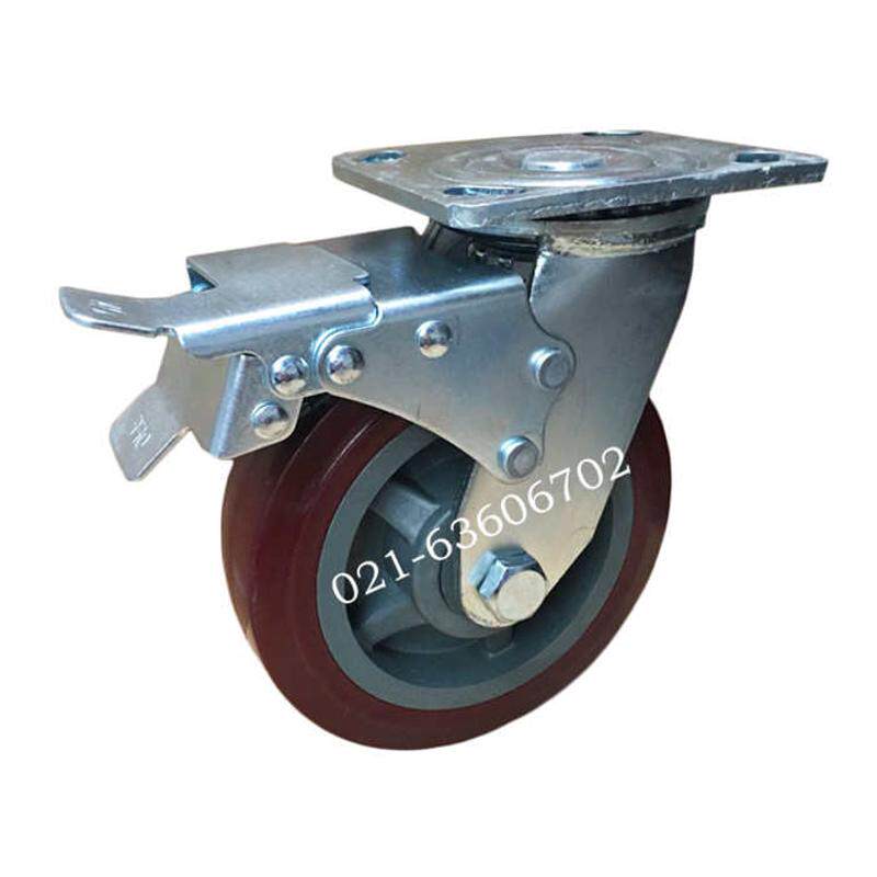 4x2加重型双轴承聚氨脂静音耐磨万向轮双刹车轮工业手推车脚轮子