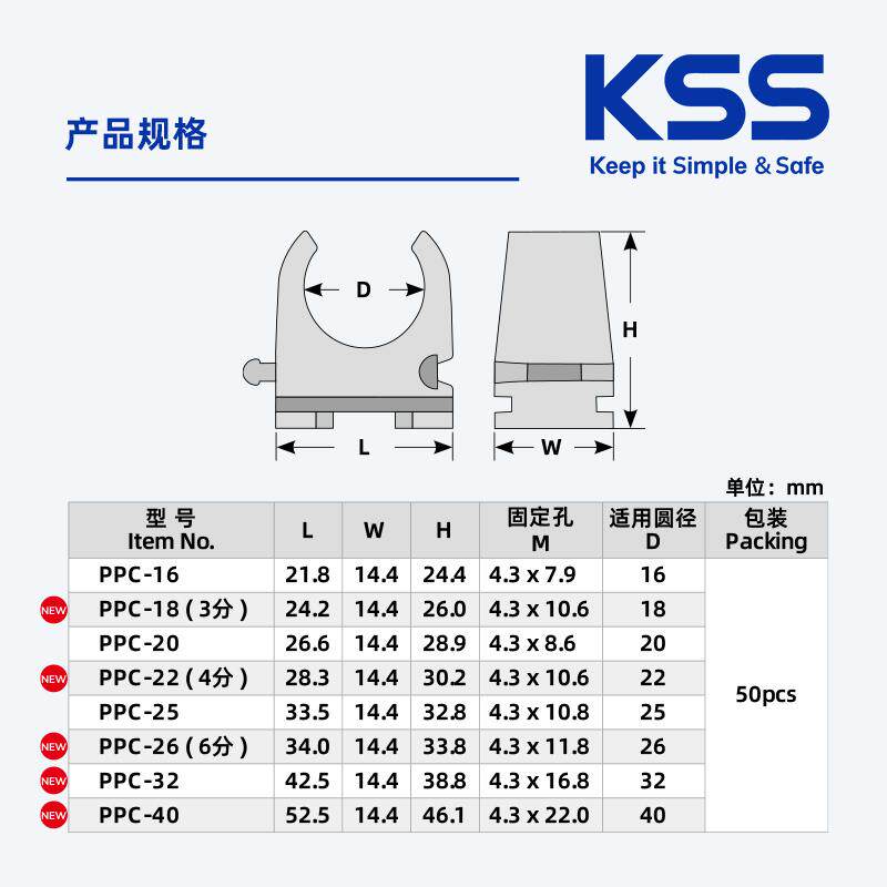 KSS管线固定夹PVC管U型卡管卡可组合管夹PPC系列DN 16 20 25 32mm