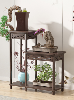 实木花架仿红木中式家用客厅仿古花几室内置物架榆木盆景架子包邮