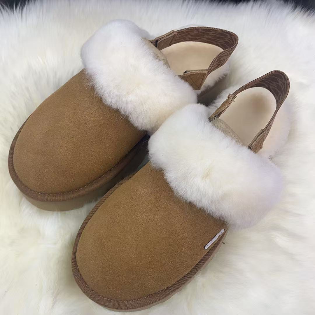 2025新款羊皮毛一体包头拖女半托雪地靴可拆卸松紧带毛毛拖鞋